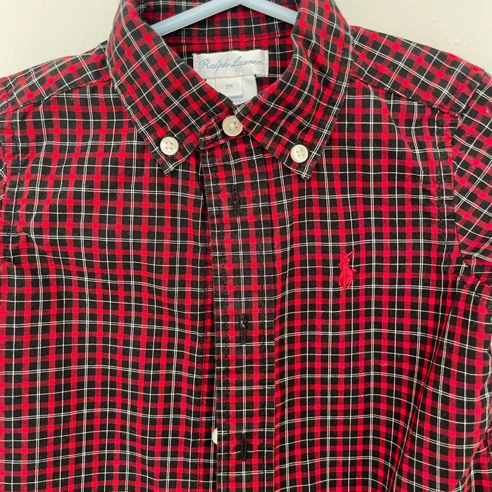 Baby boys 9 months red and black Ralph Lauren plaid button down shirt
